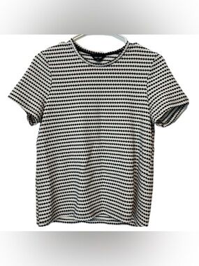 Saint + Sofia Textured Knit Top SZ 10 Black White Striped Crew Neck Minimalist T